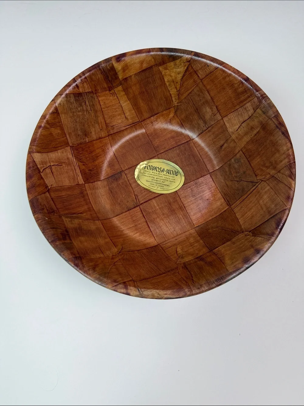 Vintage Formosa-Wood Veneer Wooden Salad Bowl 12” Taiwan MCM Boho Serving Bowl